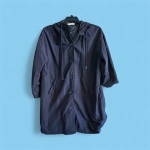 Lightweight Black Hooded Button-Up Coat XXL
